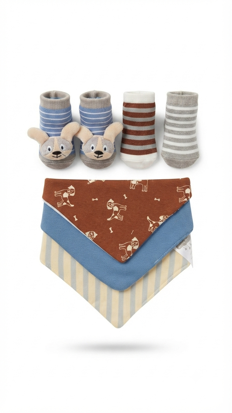 SET 3 BABEROS MAS 2 MEDIAS PARA BEBE