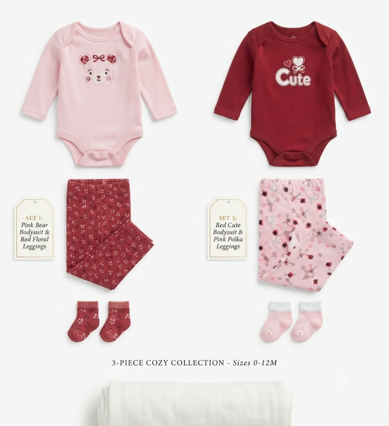 CONJUNTO BODY P/BEBE 3 PZS ROJO 0-3 M