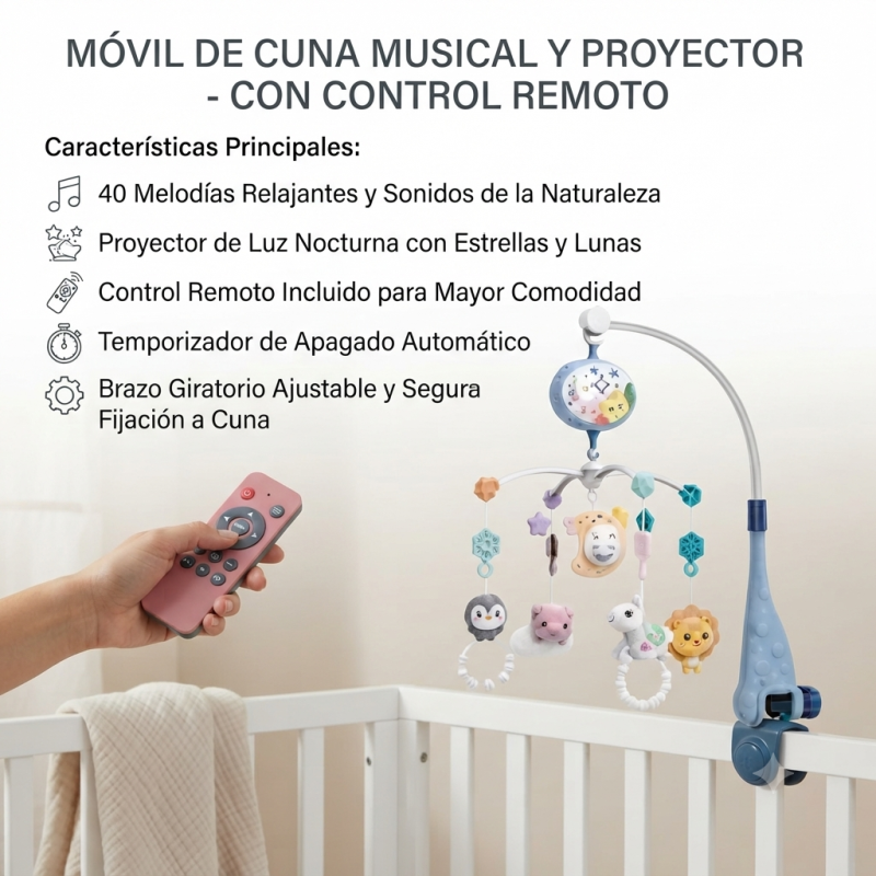 Móvil de Cuna Musical con Proyector y Control Remoto