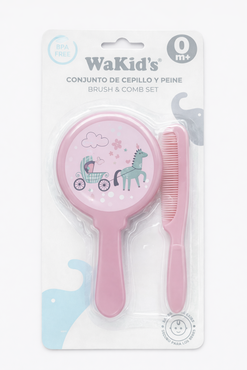 set de cepillo y peine rosado para bebé (WaKid’s)